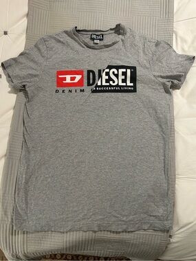 Men’s Diesel Gray Short Sleeve Tee with Red & Black Logo